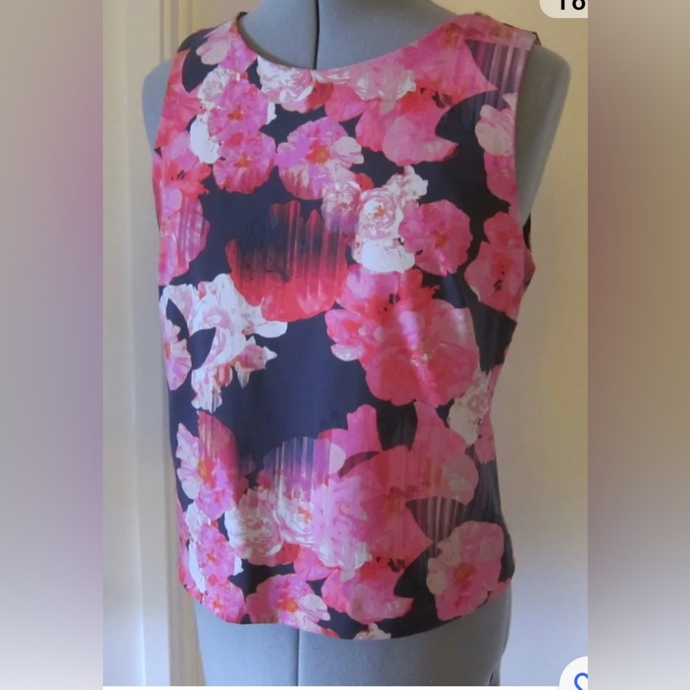 CYNTHIA ROWLEY FLORAL NYLON SPANDEX SLEEVELESS TOP WITH BACK ZIP - NWOT …
